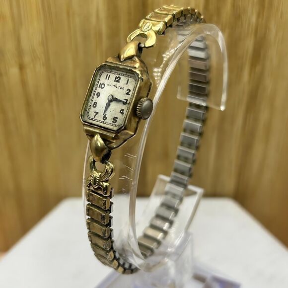 Hamilton 10k Gold Filled L & K Ladies Wristwatch Speidel Stretch Band Works VTG - Picture 1 of 6